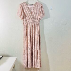 Simplee Women Floral flutter Sleeve Maxi Dress Small Cottagecore Boho Festival